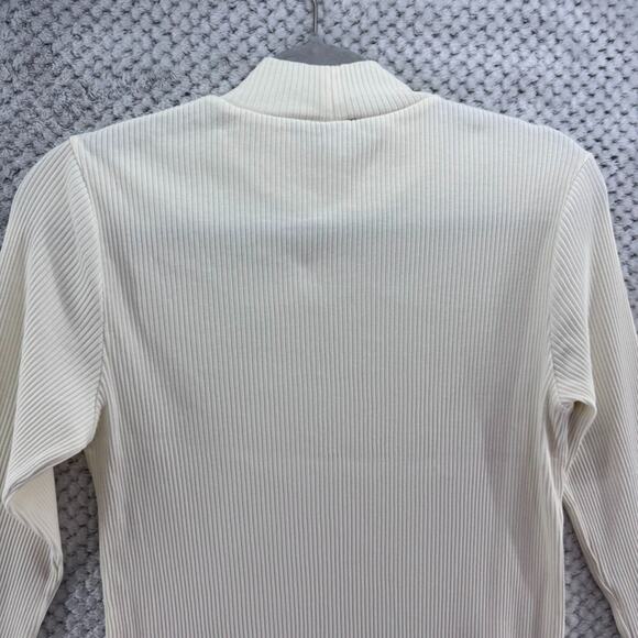 Uniqlo Sweater Womens M Cream Cotton Rib Knit Mock Neck Long Sleeve Fitted - Picture 6 of 12